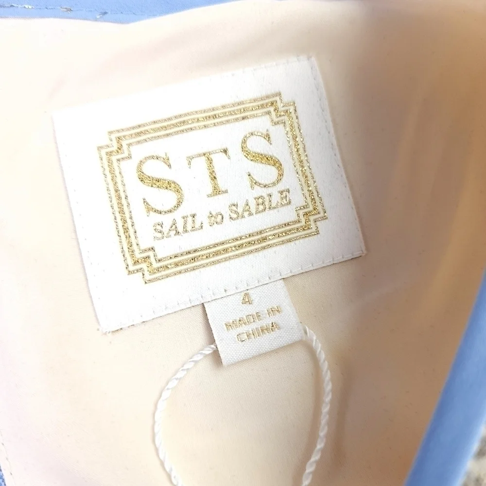 New Sail to Sable Silk Metallic Gold Blue Detailing Dress Sz 4 - Picture 14 of 14